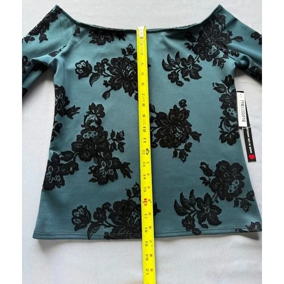 Philosophi L A Top Women Large Green Black Floral Velvet Burnout Off Shoulder - Picture 4 of 14